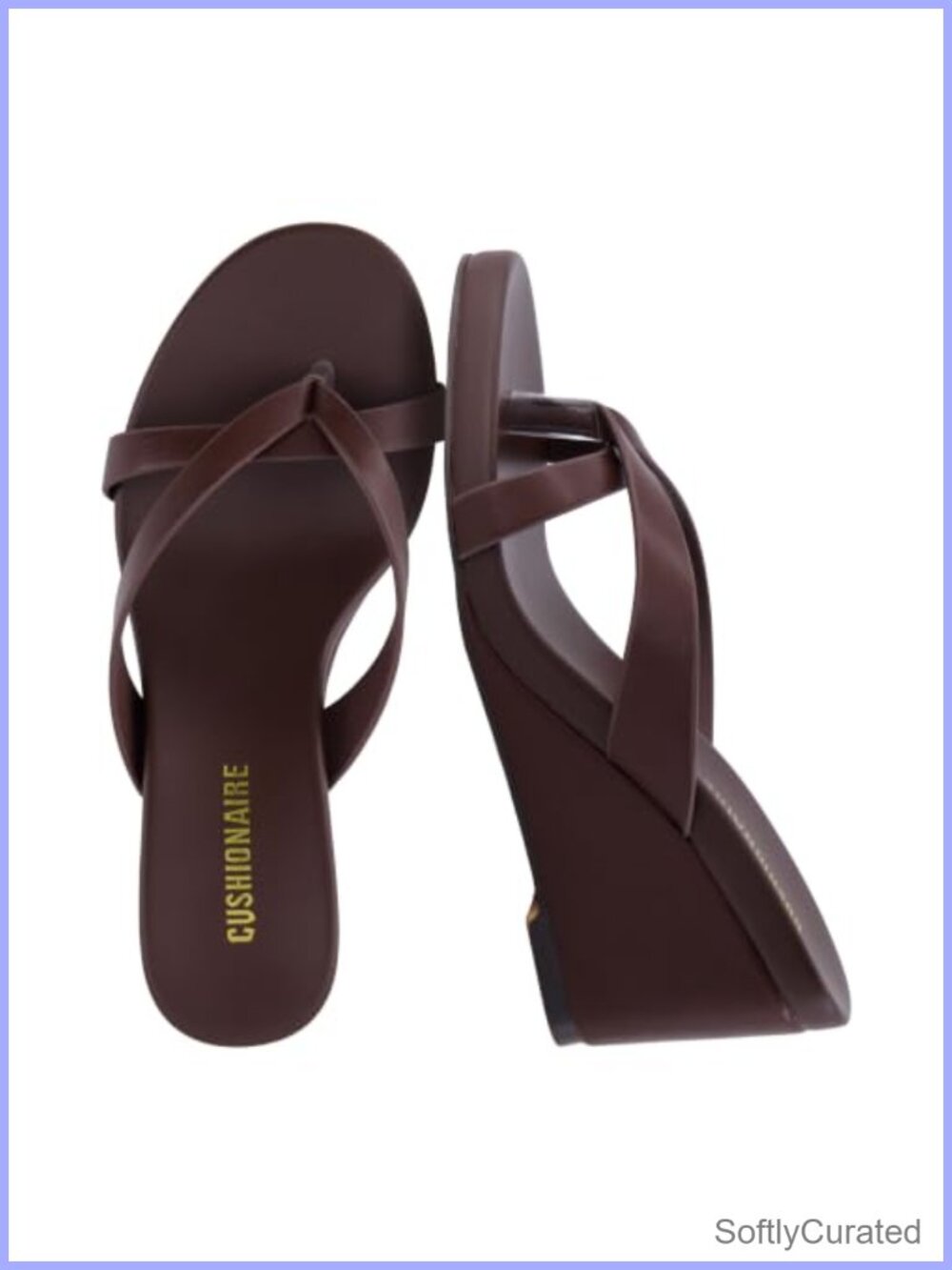 CUSHIONAIRE Mona Slip-On Wedge Sandals Faux Leather Crossover Strap 3-Inch Heel